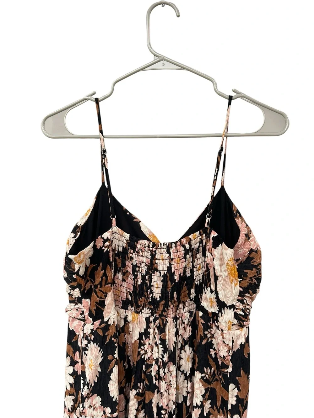 Abercrombie & Fitch Crinkle Textured Ruched Black Floral Maxi Dress - Size LT